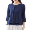 RIRIYĀNO Women's Chiffon Blouse/Shirt, 3/4 Sleeve, Suit Inner, Wrinkle-Resistant, Quick-Drying, for Commuting and Office Use (Size L, Navy)