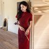 Water drop collar red national style new Chinese long cheongsam improved young women's high-end sense retro slim spring and summer