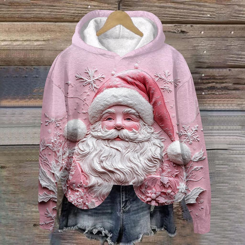 Женская модная повседневная толстовка с капюшоном и длинным рукавом с рождественским принтом
