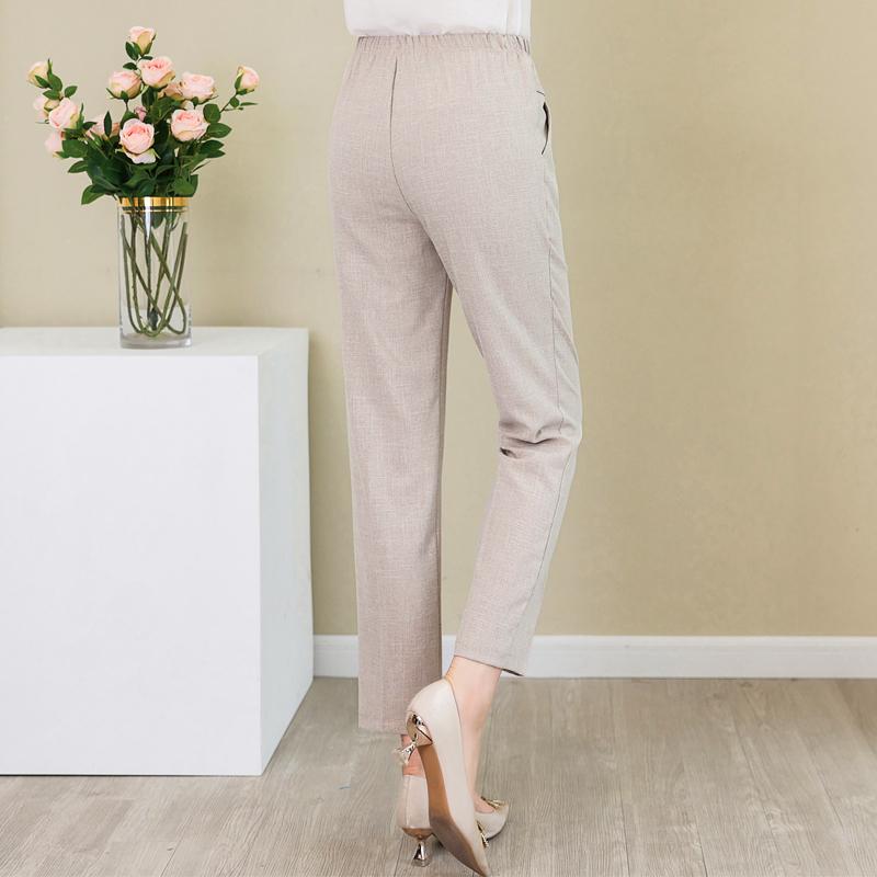 Летние хлопковые льняные прямые брюки женские классические брюки больших размеров с высокой талией