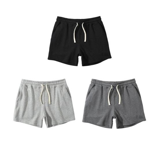 Летние мужские спортивные шорты выше колена, свободные шорты с эластичной резинкой на талии, боковые карманы с глубоким промежутком, свободные мягкие повседневные шорты для бега в тренажерном зале