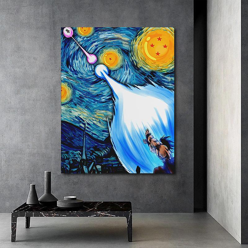 Мультфильм Dragon Ball детская комната безрамная декоративная картина Ван Гог звездное небо холст подвесная основная настенная картина