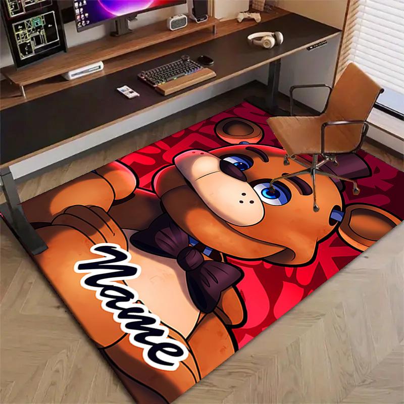 Custom Freddy bear Mat Personalized Name, Polyester Washable Indoor Entryway Rug, Gift for Christmas, Easter, Thanksgiving Day