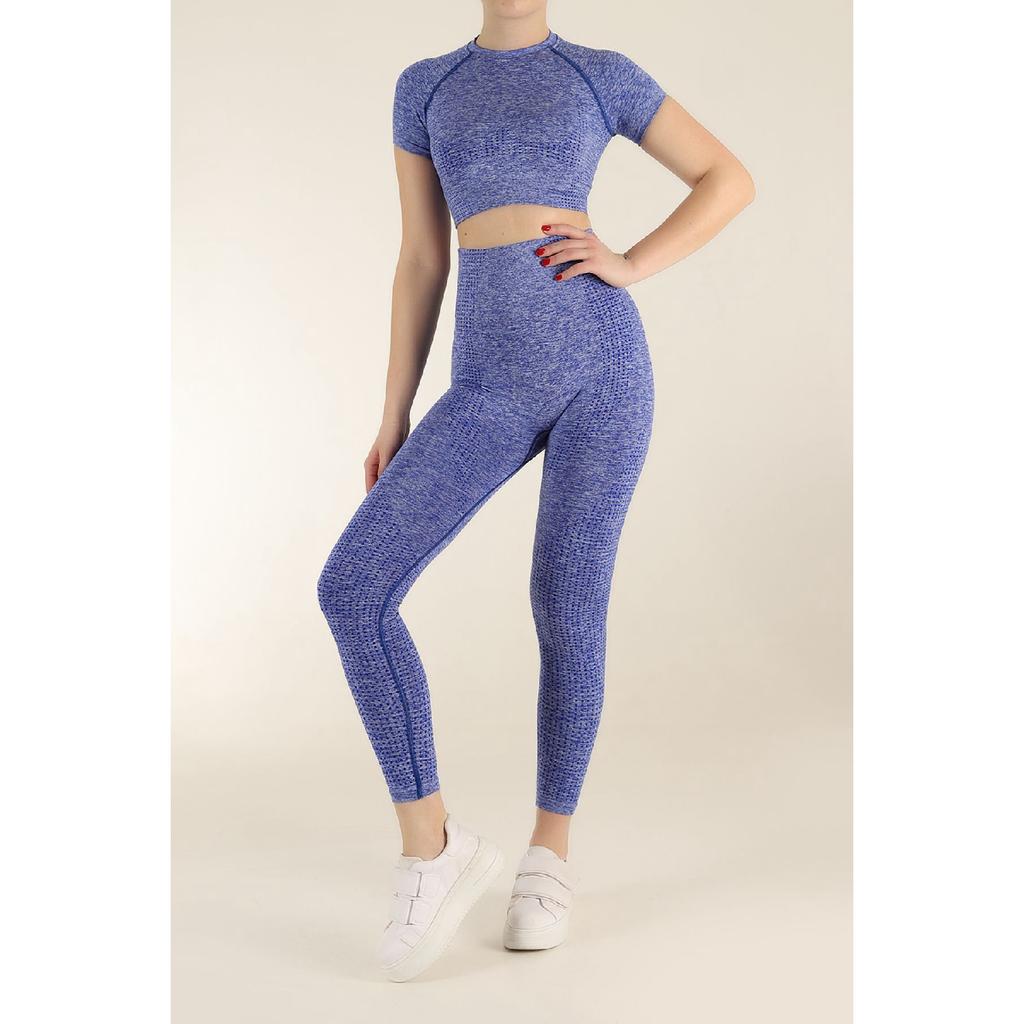Комплект спортивных колготок меланжевого цвета с короткими рукавами