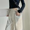 Contrasting Color Waist Gray Sweatpants Women's Spring and Autumn New Loose Casual Sweatpants High Waist Small Wide Leg Pants