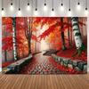 Autumn Natural Scene Backdrop Maple Fallen Leaves Hay Path Forest Baby Birthday Portrait Wedding Home Decor Photo Background6