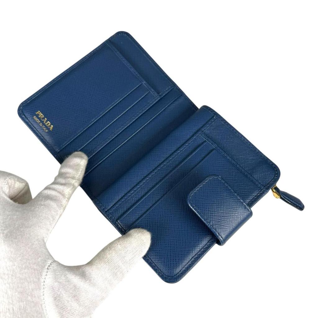 PRADA Zip around Safiano wallet leather blue Women 1ML018 Used