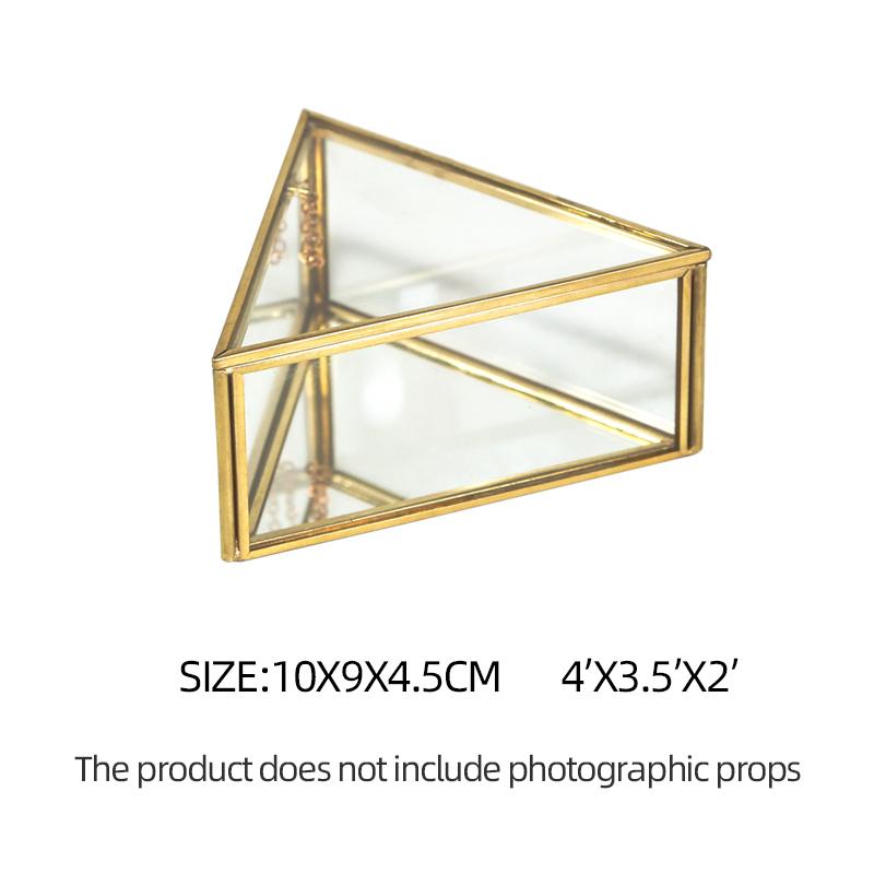 2021 Metal Small Glass Silver Trilateral Jewelry Boxes Transparent Trinket Organizer With Golden Edge and Lid