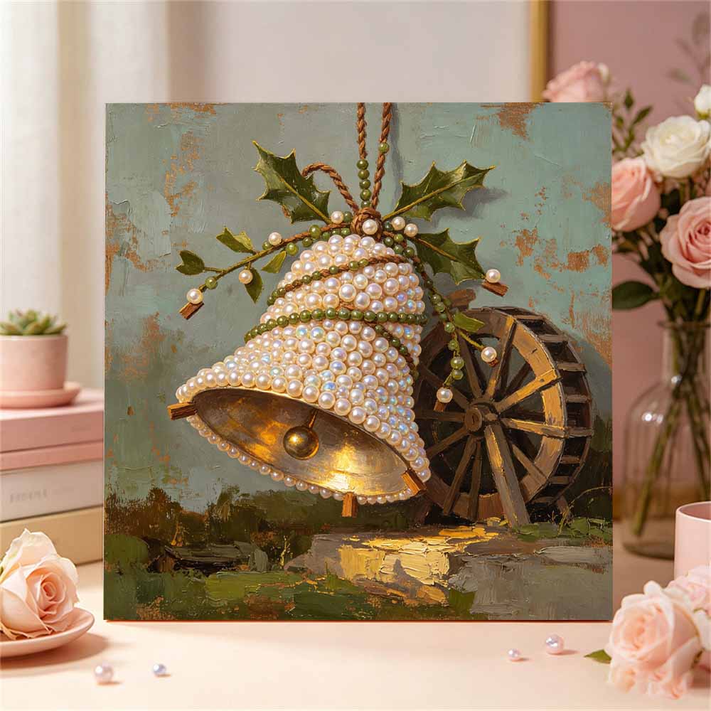 Набор для DIY-живописи жемчугом в мини-рамке Рождественский колокольчик Блестящий холст с бусинами Расслабляющее рукоделие Подарок для любителей рукоделия Творческий проект для домашнего декора