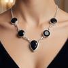 Серебряное ожерелье с драгоценным камнем Черный Оникс 16-18", Ювелирные изделия из стерлингового серебра 925 пробы, Украшения месяца рождения - июль, Свадебное ожерелье с ониксом для нее RN-3-22