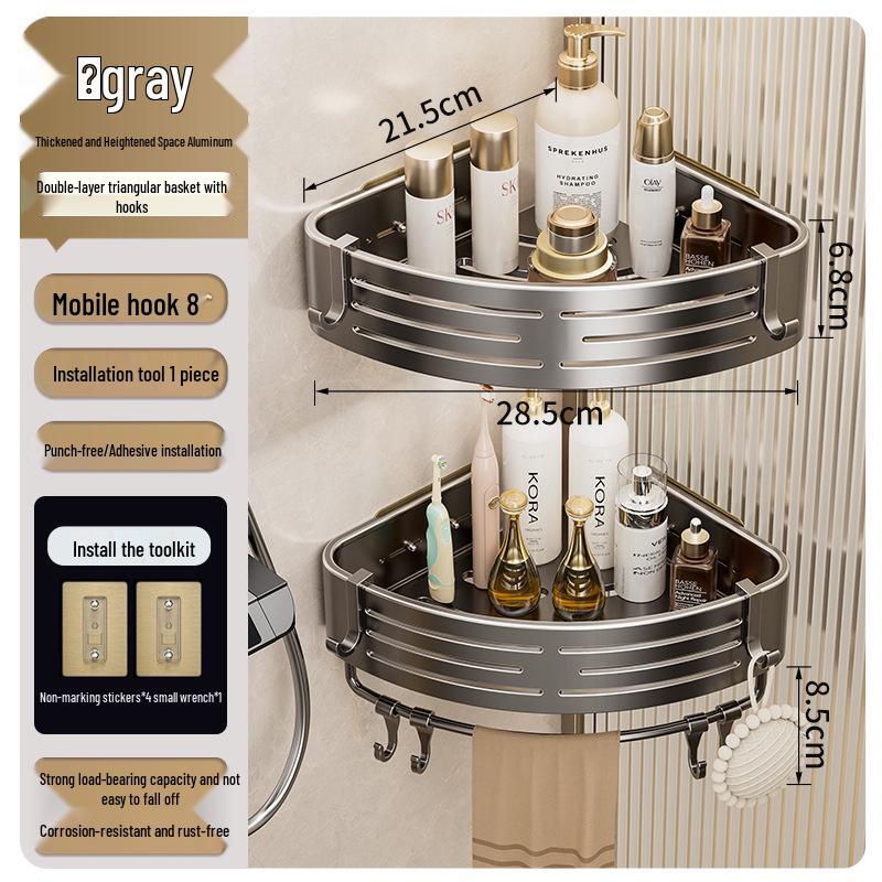 Gunmetal Punch-Free Space Aluminum Corner Bathroom Shelf