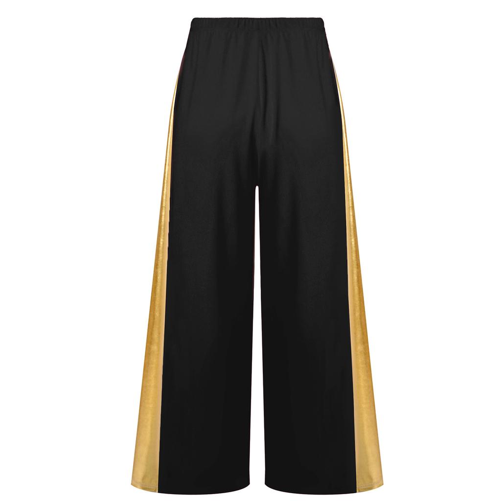 Girls Liturgical Dance Pants Metallic Patchwork High Waist Elastic Band Wide Leg Loose Trousers