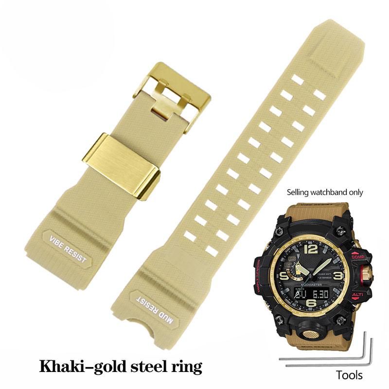 Смоляной силиконовый ремешок для часов для Casio Big Mud King GWG-1000GB Черный Золотой G-SHOCK Серии GWG-1000 Резиновый ремешок с инструментами Браслет