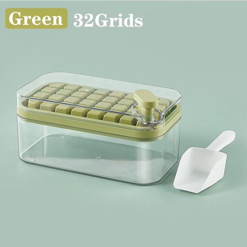 1 шт., пресс-форма для льда с одной кнопкой, коробка для формования льда 32/64 сетки, пластиковая форма для изготовления кубиков льда, форма для лотка для льда с коробкой для хранения с кухонным барным инструментом для прохладительных напитков