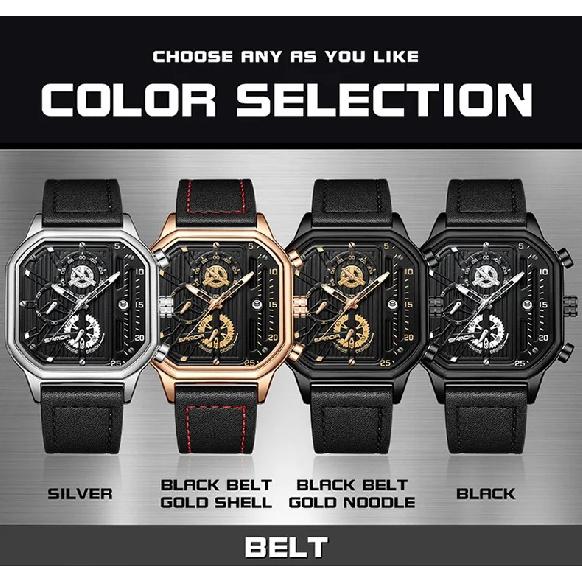SANDA 7058 Square Quartz Watch Men's Business Quartz Watch Multi-function Six Hands Calendar Waterproof Steel Belt Wristwatch