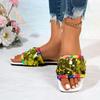 European and American Flat-bottomed Sequined Cool Slippers Women's 2025 Summer New Square Head Outer Wear Large Size 4344 One-word Slippers