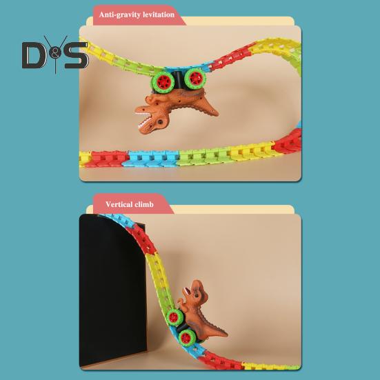 1 набор игрушечных треков для машинок-динозавров с легкой музыкой, обучающая самодельная трасса для строительства, антигравитационная игра-динозавр, американские горки, гоночная игрушка для скалолазания