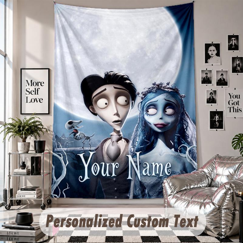 Custom Tapestry Wall Hanging, Corpse Bride Emily Victor Personalized Name Text Home Wall Decor