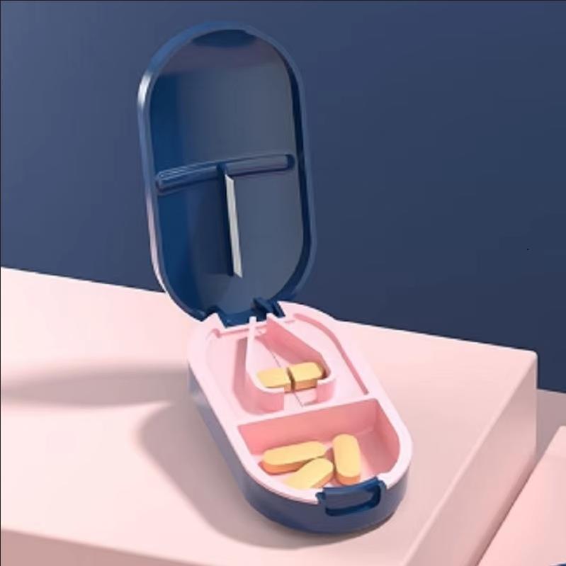 2pcs Portable Multiple Pill Cutter with Storage Box Pill Crusher Adjustable Pill Splitter Stainless Steel Cutting Blade