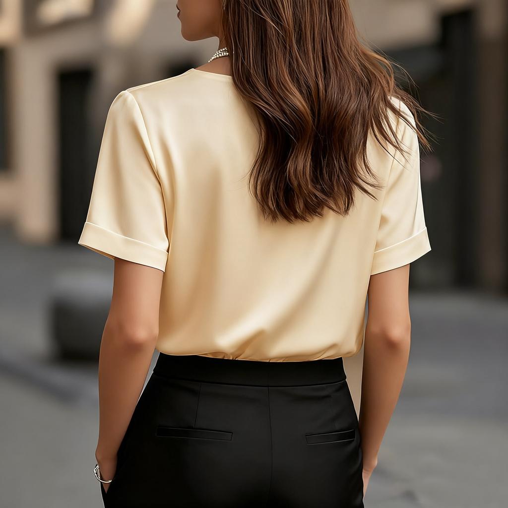 Stain Tops Short Women Sleeve Blouse V Neck Shirts Business Casual Outfits