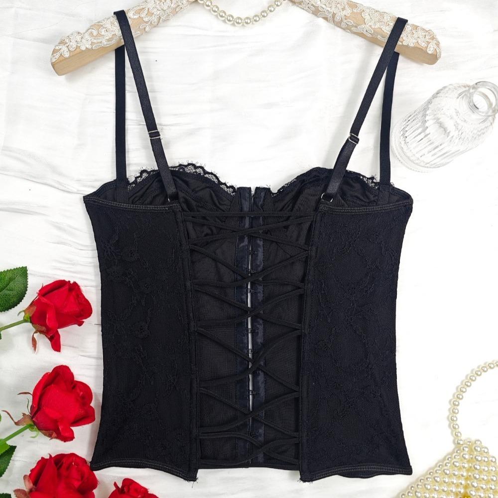 Sleeveless Lace Corset Hollow Suspender Vest Spicy Girl Style Lace Camisole  Ladies