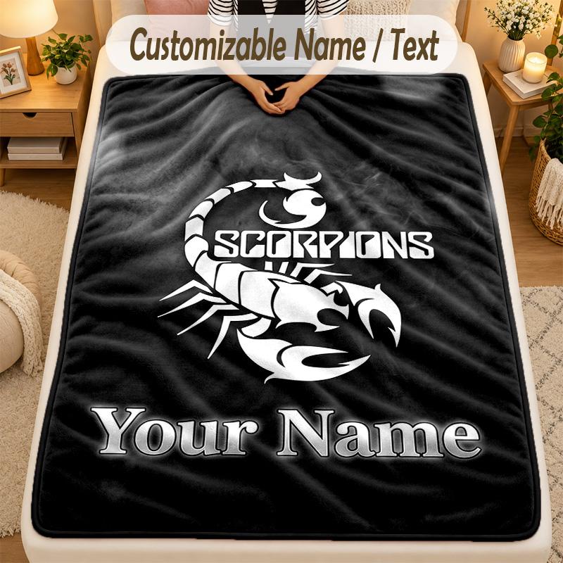 Flannel BlanketScorpions Custom Name Text Personalized Soft Warm Throw Blanket Home Decor Gift