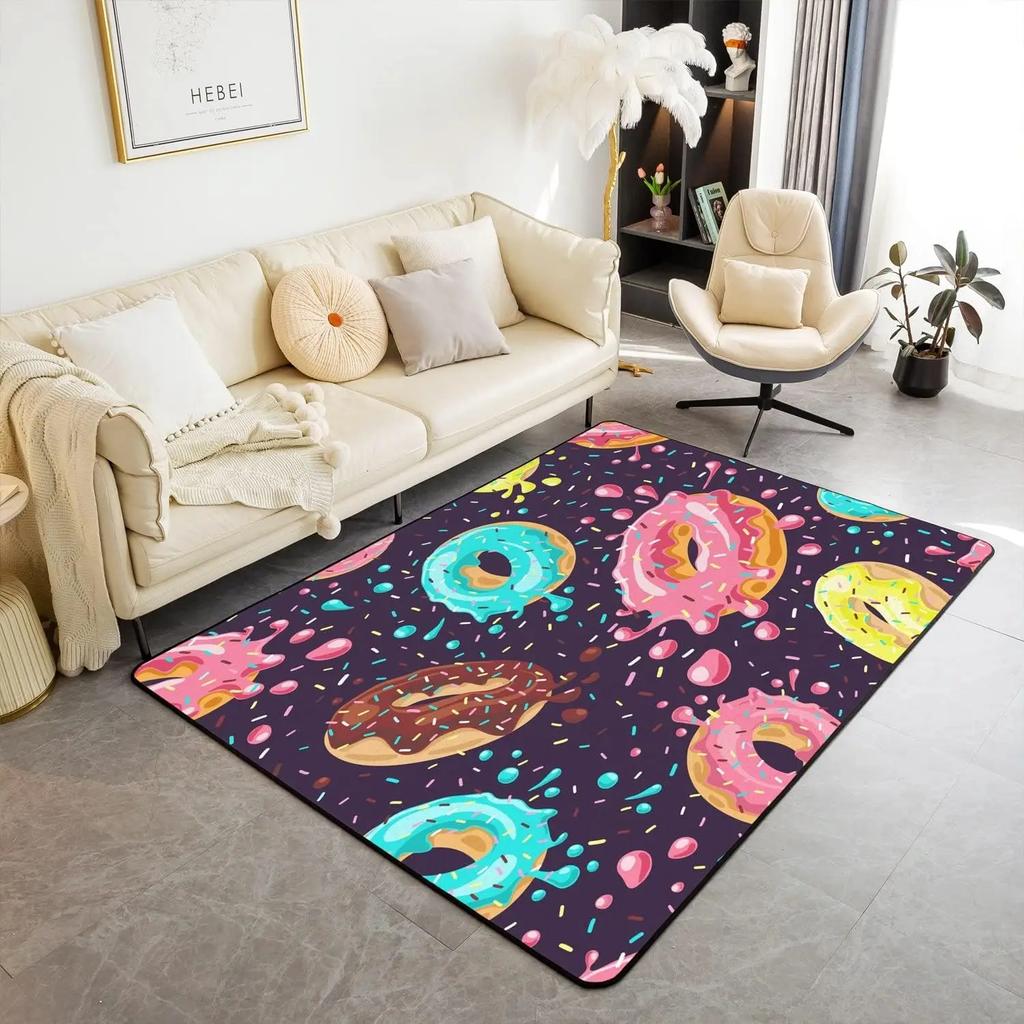 Chocolate Doughnut Pattern Rug Donuts Living Room Rugs Whimsical Dessert Decor Carpet Room Decor Area Rug Indoor Floor Mat