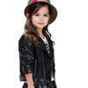 Children Spring Autumn Pu Leather Jacket Girls Motorcycle Outwear Solid Color Zipper Coat with Belt