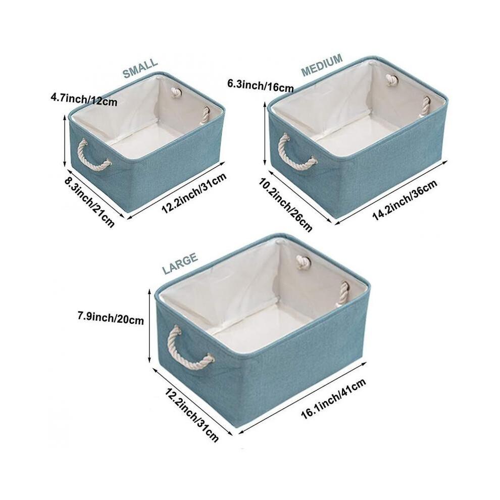 Foldable fabric storage basket, box with cotton rope handles for toys, wardrobe, bedroom (blue, small)