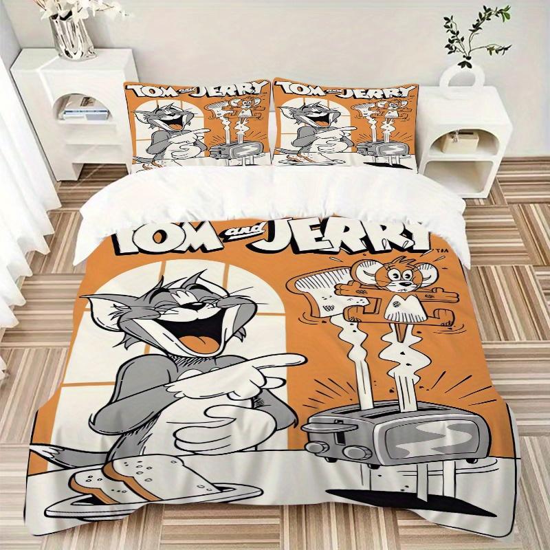3pcs Happy Tom & Jerry Printed Bedding Set, Soft and Comfortable Quilt Cover for Bedroom, Guest Room (1 Duvet Cover + 2 Pillowcases, Pillow Core Not I