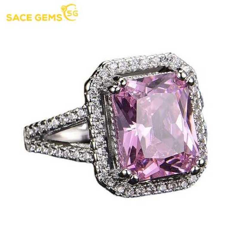 Sace Gems Классическое кольцо из розового циркона из медного сплава для дам, свадебные украшения, подарки для вечеринок