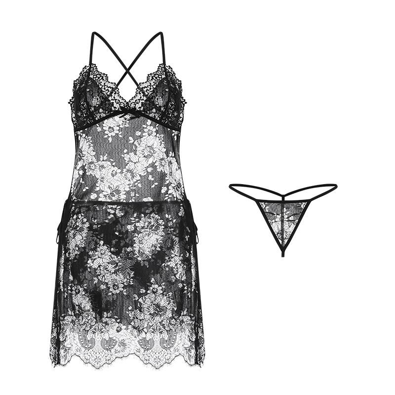 Высокое качество сексуальное женское белье сексуальное соблазнение кружево перспектива открытая спина слинг ночная рубашка