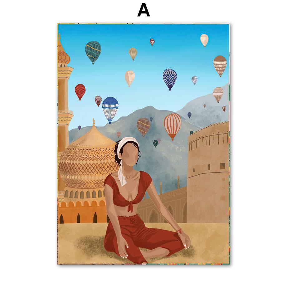 Абстрактная модная девушка, читающая йогу, отдых, пальмовый лист, скандинавский плакат, настенный художественный принт, холст, картина, Декор, фотографии для гостиной