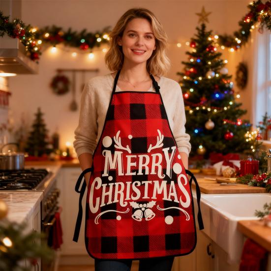 Рождественский фартук Праздничный фартук с принтом для готовки и сервировки Регулируемая шейная лямка Кухонный фартук для готовки, садоводства, официанта