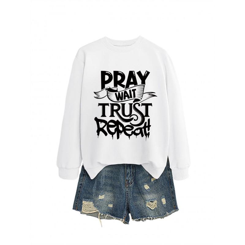 Womens Loose Fit Hooded Sweatshirt Letter Print Casual Top