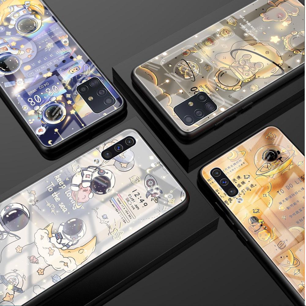 Стеклянный чехол для Samsung Galaxy A52 A71 A50 A51 A70 A21s A31 A72 A10 A12 A30 A22 5G, чехол для телефона с рисунком астронавта