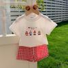 Cute Girls Summer Cartoon T Shirt And Plaid Shorts Set Baby Toddler Two Piece Outfit Casual Kids Clothing