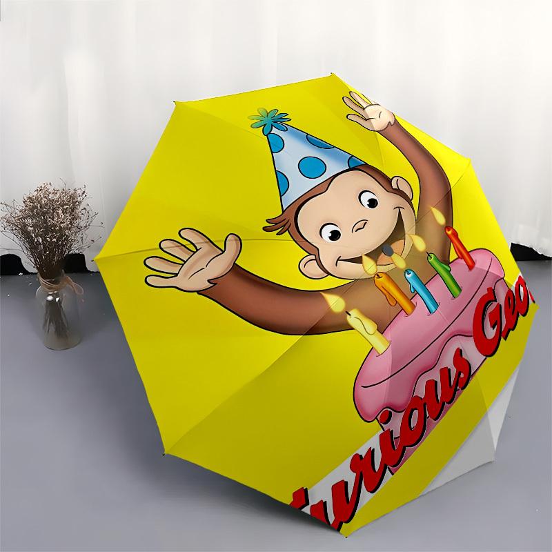Curious George, Birthday Automatic Opening and Closing, 8 rib Structure Portable Umbrella, Suitable for Men and Women in All Seasons  Perfec