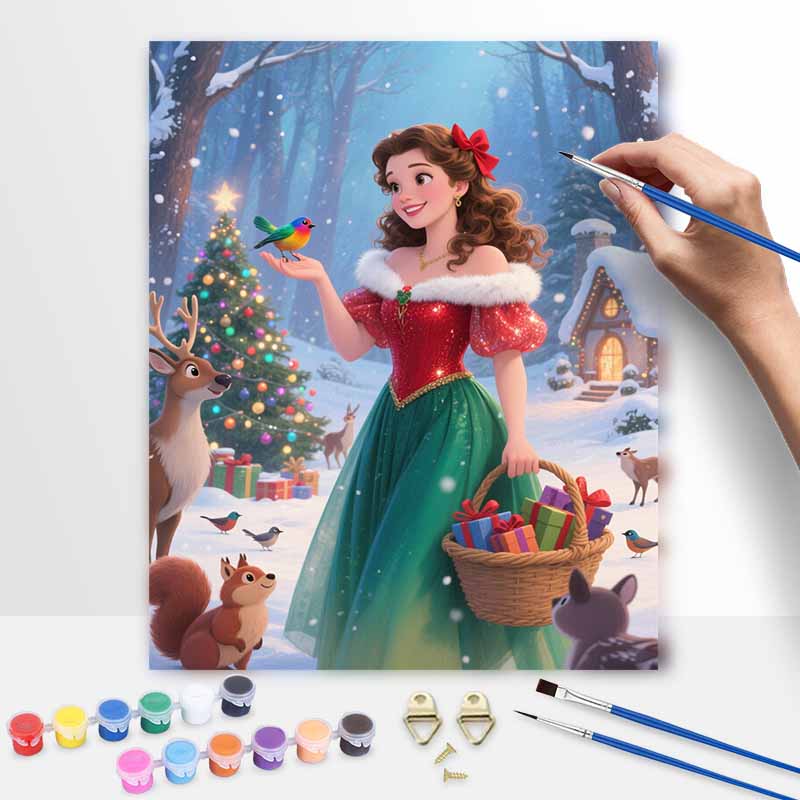 Disney Рождественская зимняя сцена с принцессой, масляная живопись, ручная роспись, раскраска, ручная работа, сделай сам, домашний декор, подарок