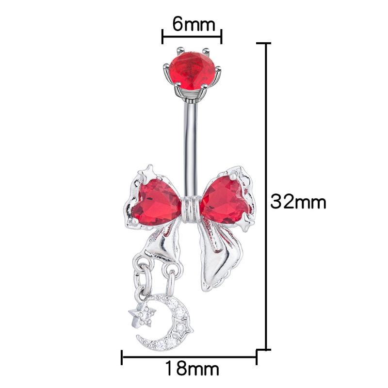 Shiny Crystal Bow Stars Moon Belly Button Rings Dangle Stainless Steel Navel Piercing Jewelry for Women Birthday Gift