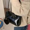Solid Color Glossy Black Shoulder Bag Korean Style Small Square Bag French Underarm Bag  Girls