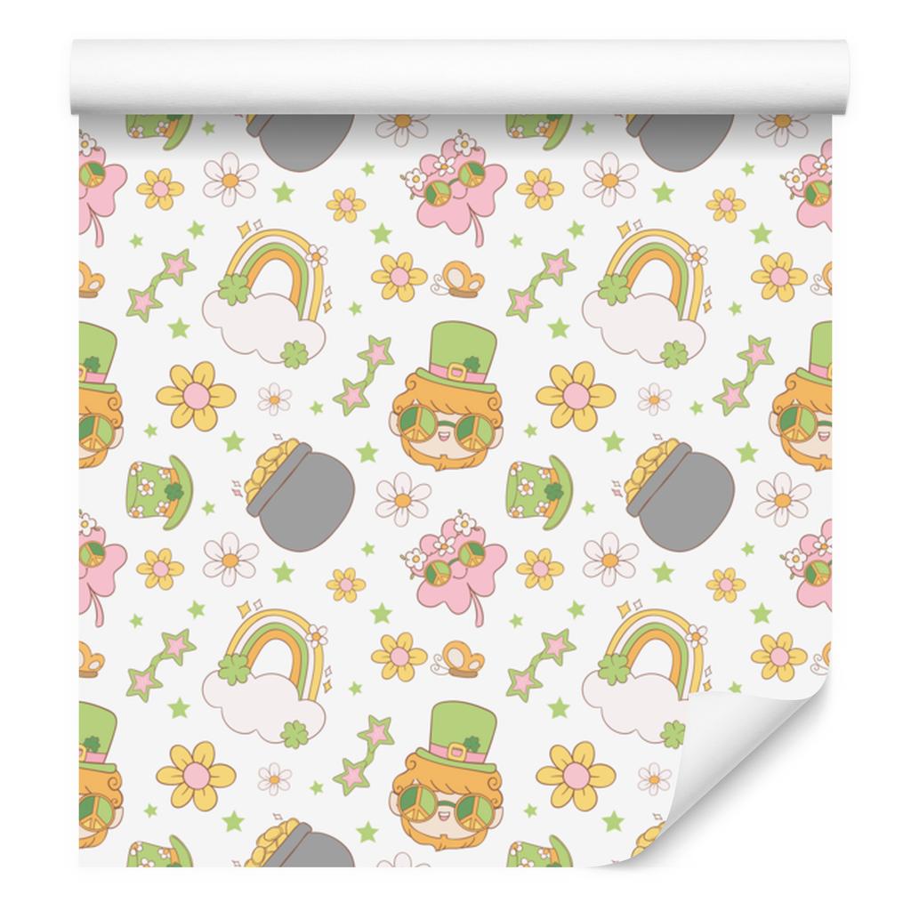 St. Patrick' Day wallpaper white, cream and beige 50x1000