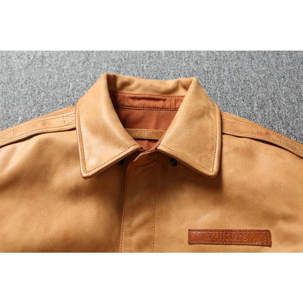 Китайский размер Классическая куртка пилота Flight A2 винтажная грязно-желтая вощеная воловья кожаная куртка мужская авиаторская куртка мужское пальто