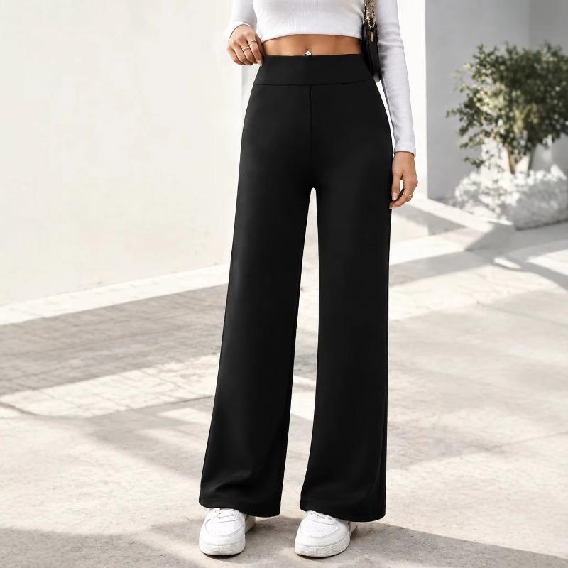Women's Fleece Lined Wide Leg Pants Fashion High Waist Loose Casual Women's Trousers Soft Stretch Drapewear Autumn Winter Thickened Female Long Pants