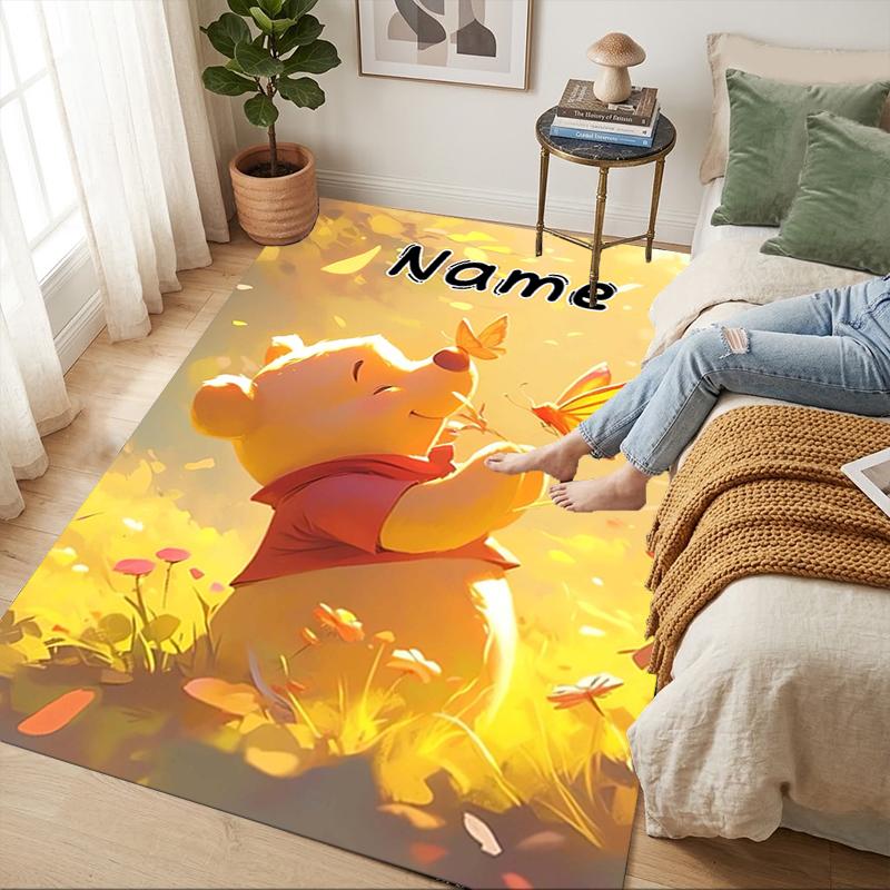 Custom Name Winnie Pooh Living Room Non-Slip Area Rug Soft Carpet for Bedroom Kids Playroom Sofa Office Home Decor Doormat