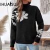 Autumn and Winter Knitwear Women's High Neck Fashion Collision Jacquard Pullover Jumper