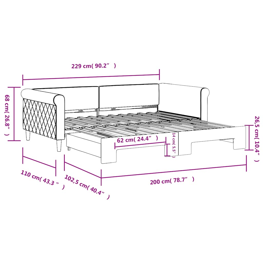 Pull Out Daybed Dark Green 100 x 200 cm Velvet