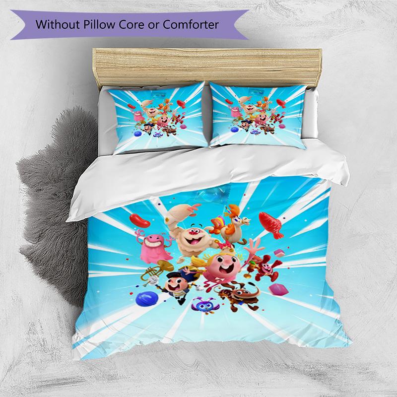 3pcs Duvet Cover Set (1*Duvet Cover + 2*Pillowcase, Without Core), Candy Crush Saga Print Bedding Set, Bedroom Decor, All‑Season, Birthday Gift