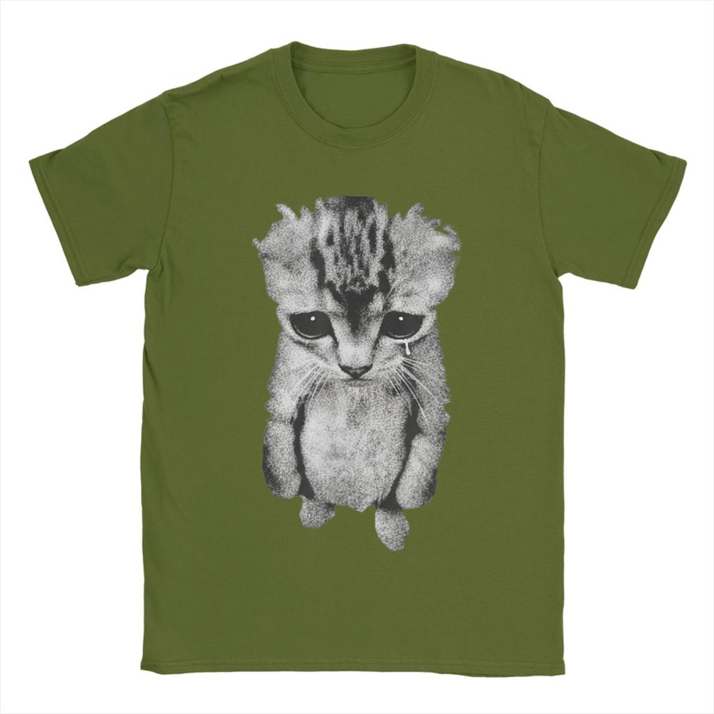 Кот Munchkin Котёнок Смешной Грустный Плачущий Кот Мем Любители Кошек Футболка Футболки Мужские 100% Хлопок Большие Размеры Футболки С Коротким Рукавом