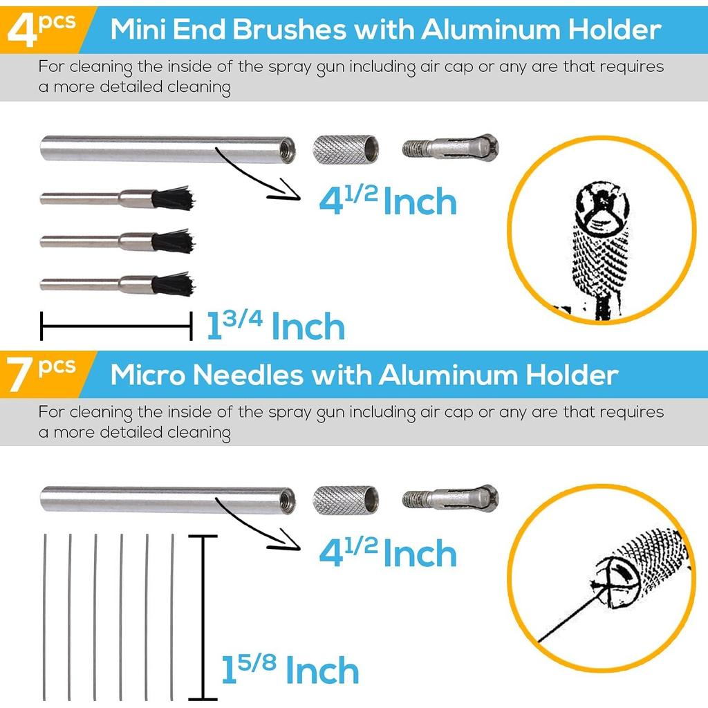 Профессиональный набор для чистки краскопультов из 23 предметов с футляром для краскораспылителей HVLP, + 5 сменных фильтров (601С) Пневматические инструменты и аэрографы